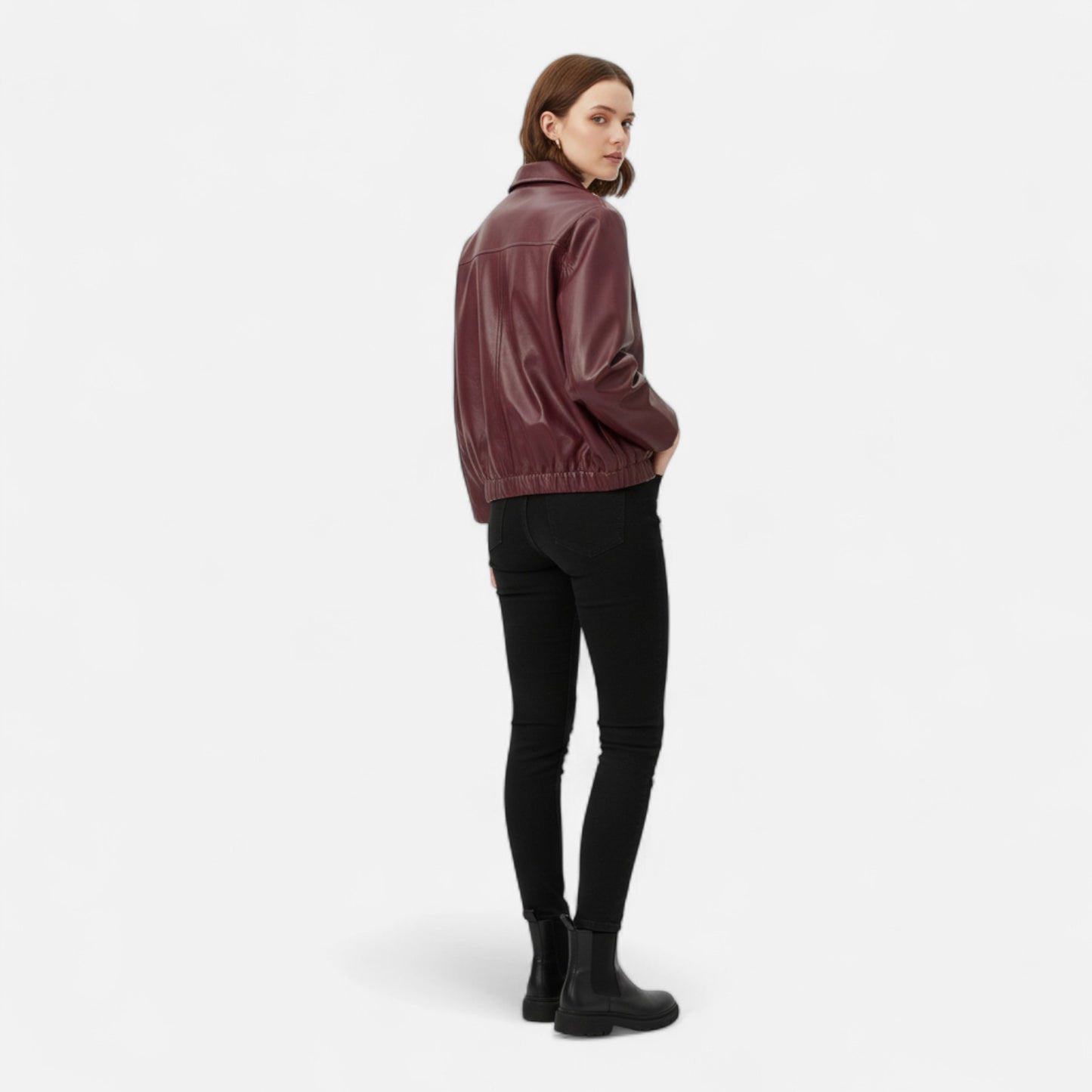 Vertemonde | Women’s Leather Jacket – Vintage Bordeaux Elegance