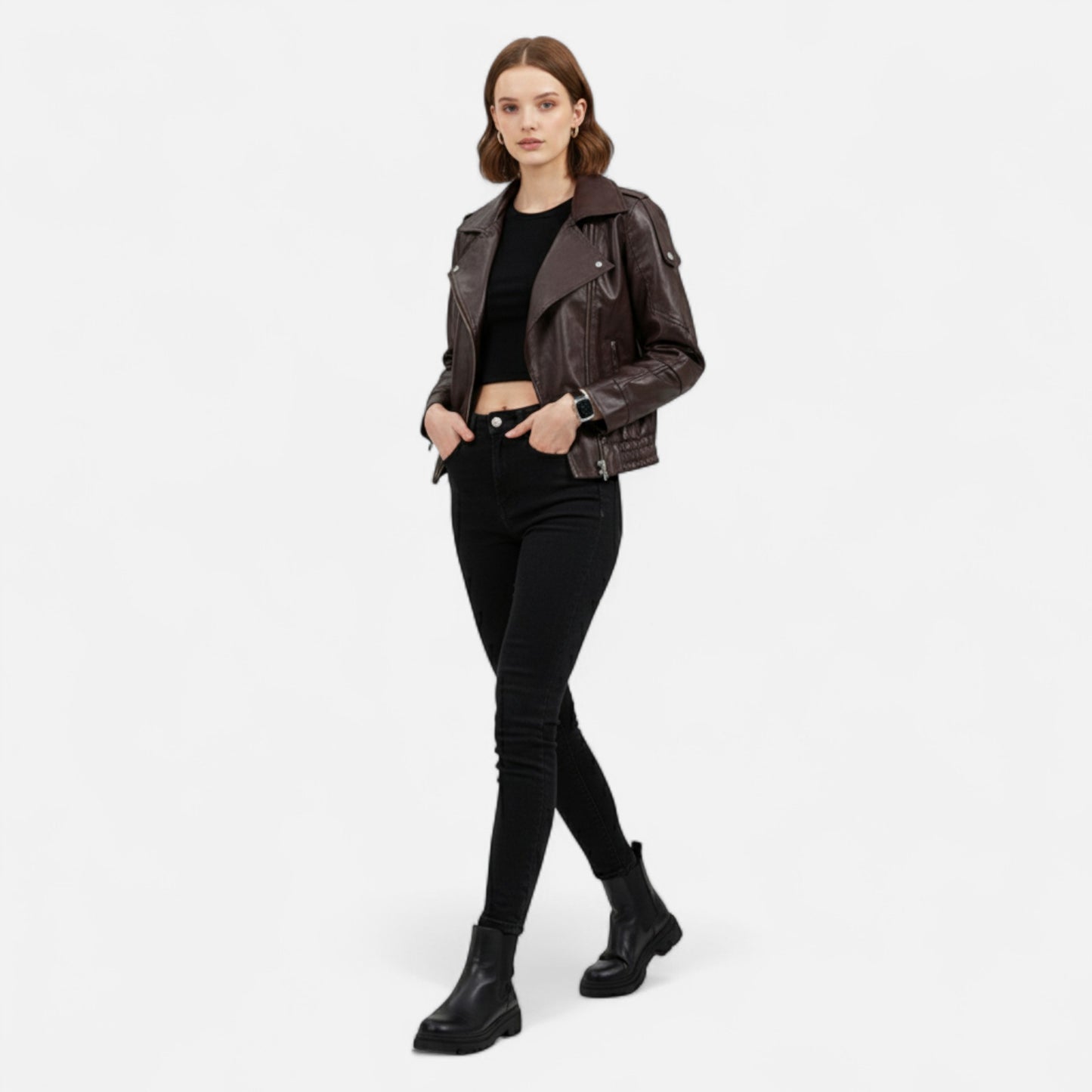Vertemonde | Women’s Fall Leather Jacket – Timeless Bomber Style