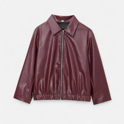 Vertemonde | Women’s Leather Jacket – Vintage Bordeaux Elegance