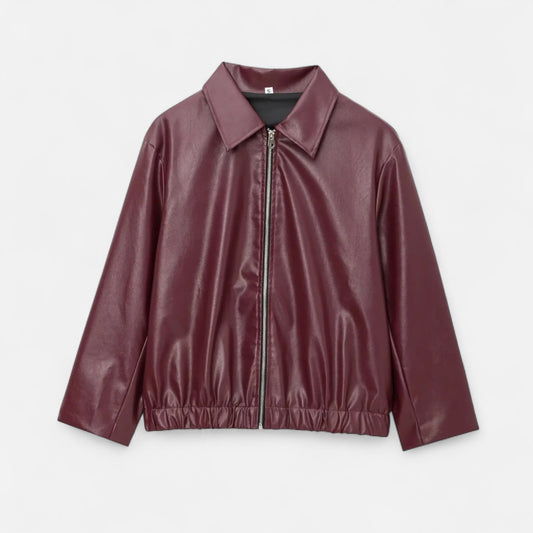 Vertemonde | Women’s Leather Jacket – Vintage Bordeaux Elegance